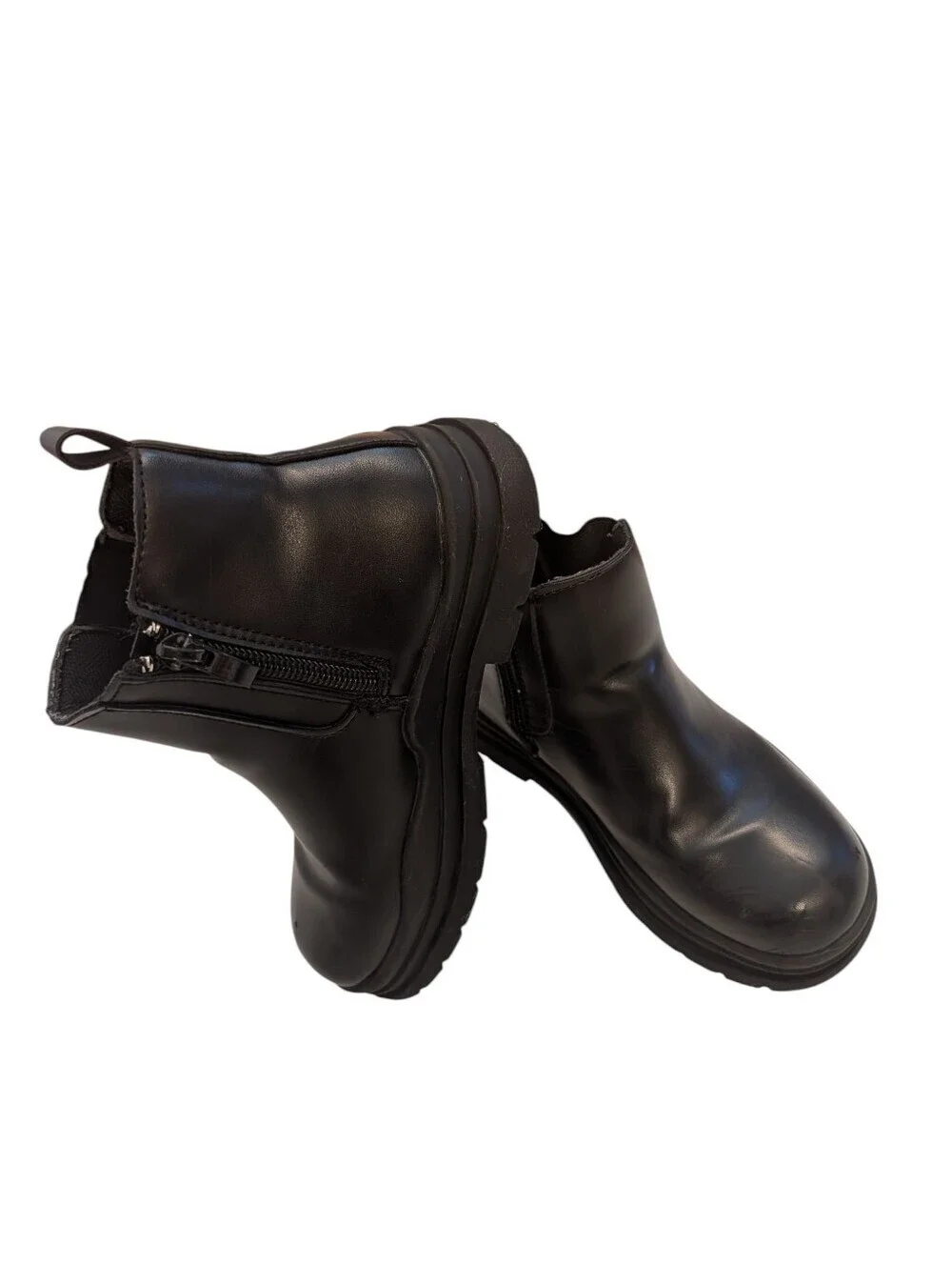 Girls Black Chelsea Boots with Side Zip Size 12